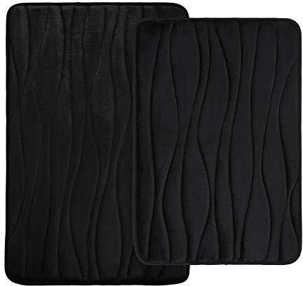 Homaxy Badematten Set 2 teilig Memory Foam Saugfähige Badteppich Set rutschfeste Waschbar Badvorleger Set 2teilig (40 x 60 cm + 50 x 76 cm, Schwarz)