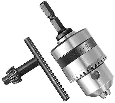 Mesee 1.5-10mm Capacity Drill Chuck with 1/4 Hex Shank, Mount 3/8-24UNF Impact Drill Driver Bits Converter Quick Connect Adapter Conversion with Chuck Key