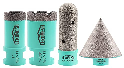 LEKOMESH Diamond Core Drill Bits - 25/35mm and Diamond Chamfer Bits 50mm Finger Milling Bits 20mm with 5/8-11 Thread Tile Hole Saw Cutter Dry Drilling Milling Grinding for Porcelain Ceramic Tile