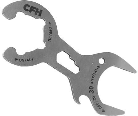 CFH Gasflaschenschlüssel GF 419 - Universalschlüssel für Gasflaschen bis 33 kg, zum Festziehen und Lösen von Flügel- und Überwurfmuttern, mit Schlüsselsatz & Flaschenöffner