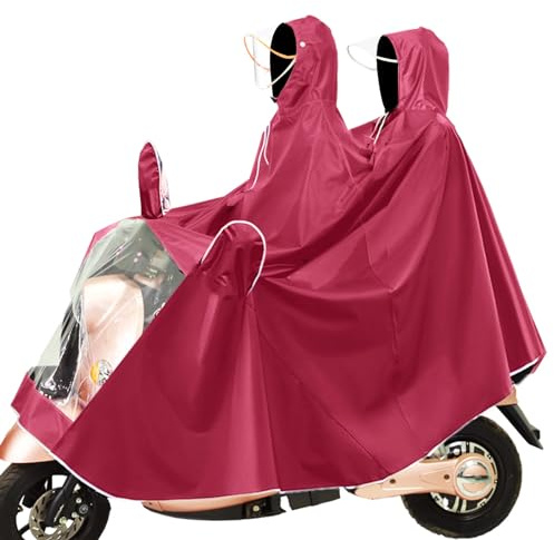Fayemint Imperméable à l'eau Cyclisme Capes, Impermeable Poncho, Unisexe Poncho Vélo, avec Chapeau, pour Différents Types de Véhicules Électriques (Rouge)
