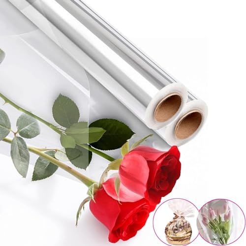 2 st presentfolie transparent, 80 cm x 30 m cellofan presentpappersrulle, presentpapper transparent folie cellofanfolie blomfolie för blommor presentkorgar wrap (vikbar i 40 cm)