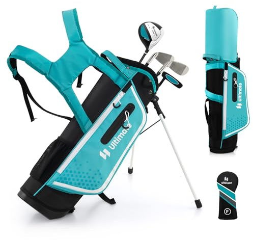 GOPLUS Clubs de Golf pour Enfants, Fairway #3 205CC, Fers #7, Fer #S et Putter, Sac Trépied avec Capuche Anti-Pluie, pour Garçons et Filles âgés de 5-7/8-10/11-13 Ans(Bleu,5-7 Ans)