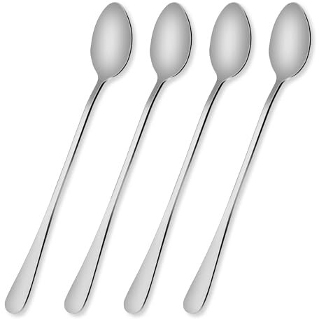 4 cucchiai da gelato per latte macchiato, cucchiai lunghi, per latte macchiato, set di cucchiai per long drink, cucchiai per yogurt, da cocktail, in acciaio inox lucidato per caffè freddo, tè freddo,