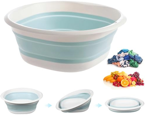 5L Collapsible Washing Up Bowl - Portable Hand Wash Basin, Folding Washing Up Basin, Retractable Food Storage Basin, Multipurpose Outdoor Water Basin for Kitchen, Travel, Camping, Hiking (Blue, M)