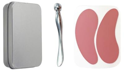 KGDUYC Set da 3 pezzi Patch Occhi Riutilizzabili,Silicone Cuscinetti in Gel per Gli Occhi Maschera Sotto Gli Occhi Rughe e Rughe Sottili con Applicatore di Crema per Custodia in Latta,Rosa