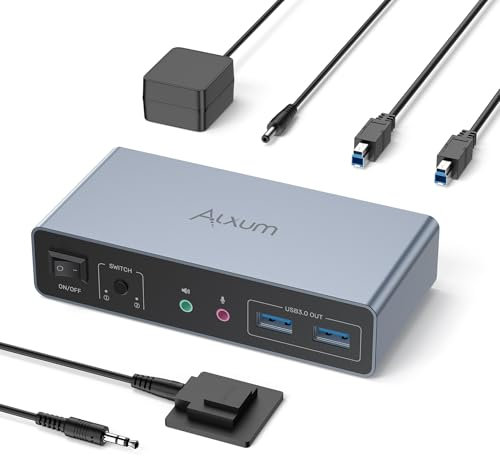 Alxum Commutatore KVM 2 monitor 2 computer - HDMI+Porta display Commutatore KVM a doppio monitor per 2 PC, 3 porte USB 3.0 che supportano la modalità estesa/specchio con controller desktop