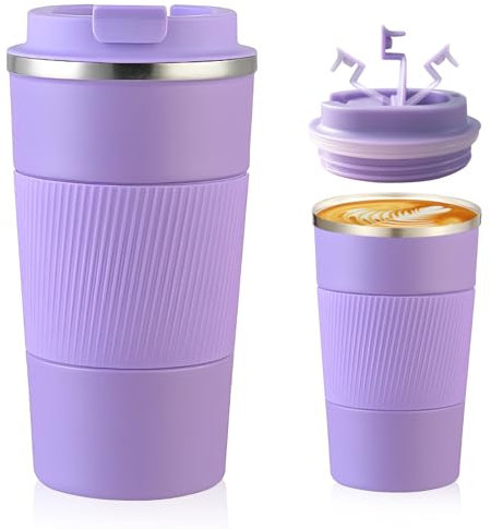 Senshuomy Taza de viaje, taza de café aislada con tapa a prueba de fugas, tazas de café reutilizables, taza de viaje, taza térmica de acero inoxidable para bebidas frías y calientes (morado/510 ml)