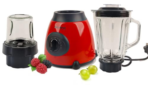 Bistro Chef 2-in-1 Ice Nuts Crushing Mixer Blender 850W, Professional Handheld Blender for Kitchen Ice Crusher, Smoothies, Fruit Juice, Shakes, Made from Glass & Stainless Steel (Red)