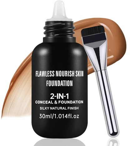Boobeen Base de Maquillaje Líquida Mate para Mujer, Maquillaje de Base de Cobertura Total de Larga Duración, Acabado Natural para el Rostro con Brocha de Maquillaje