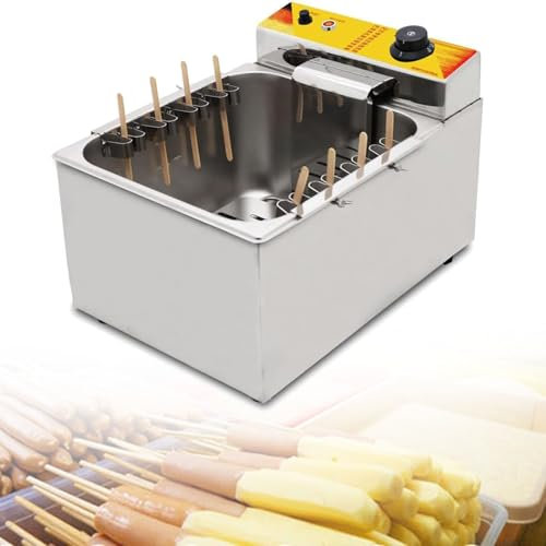RSPPPJQ Freidora Comercial de 12 l for Corn Dogs y Waffles con 8 Ganchos Desmontables, máquina de Acero Inoxidable for Corn Dogs y Hot Dogs Coreanos.