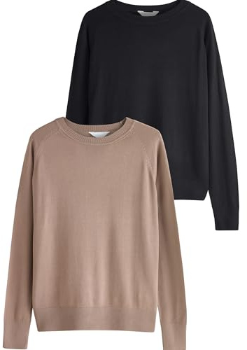 THE SET Femme Pull Ras du Cou en Maille Fine, Lot de 2 Mink/Black M