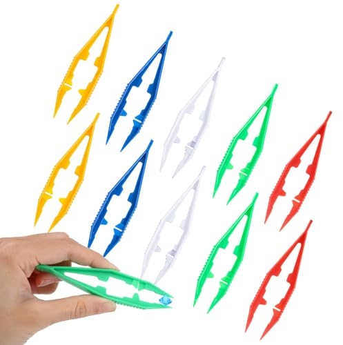 10 PCS Plastic Tweezers Kids Tweezers Reptile Feeding Tongs for Kids DIY Colorful Craft Tweezer Multi-Purpose Craft Tool - Lightweight & Durable for Beads Family Handmade Classroom Christmas DIY