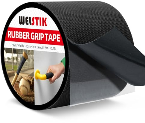WELSTIK Nastro antiscivolo in gomma, ultra forte, impermeabile, antiscivolo, con adesivo testurizzato, per strumenti e gadget fai da te (nero, 10cm x 5 m)