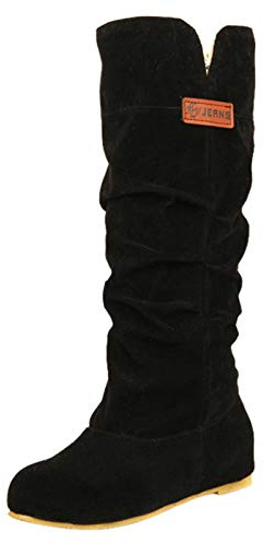 Bottes Hautes Pour Femmes À Talon Plat - Bottes De Cheville En Daim À Bout Rond À Talon Bas Bottes De Moto Élastiques Confortables Bottines À Fermeture Éclair Bottes D'Hiver D'Extérieur Chaudes Bottes