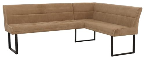 Banco de esquina HWC-O81, banco de comedor, Öko-Tex (310 g/m²), chenilla y textil metal, 210 x 159 cm, color marrón claro