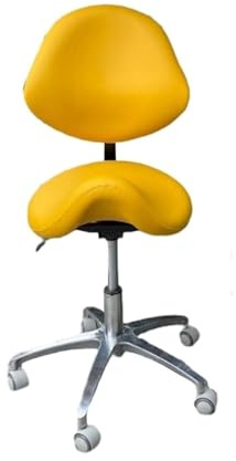 Sadelrullande snurrpall, professionell kontorsstol med sadelpall och kraftig metallbas, hydraulisk rullpall for studio(Yellow)