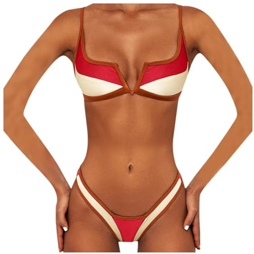Generisch Bikini sexy 2026 costume da bagno donna costume da bagno push up bikini set perizoma costume da bagno brasiliano abbigliamento da spiaggia, Colore: rosso, M