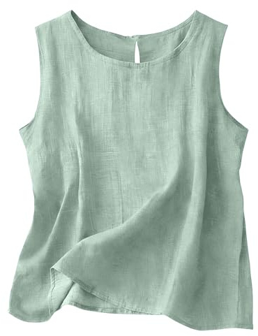 Générique Débardeur Femme Coton Lin Col Rond sans Manches Top Été Chic Basique Uni Fluide Haut Confortable Vêtement Quotidien Chemisier Plage Tunique Femmes Grande Taille Débardeurs Tee Shirt Léger