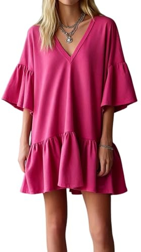 Robe Sweat Femme Col V Coupe Ample Manches Volantées Ourlet À Volants Style