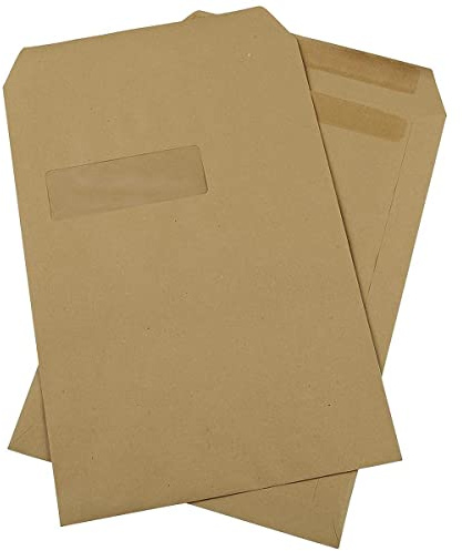 Q-Connect C4 Envelopes Window Basketweave Pocket Self Seal 115gsm Manilla (Pack of 250) , beige