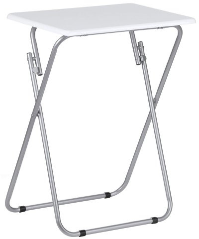 White Gloss Folding Table Top TV Laptop Camping Side Table With Silver Finish Frame