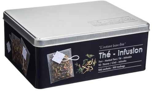 Boite alimentaire - Relief II - thé-infusion - 21 x 16.5 x 8.5 cm - Fer et étain - Noir