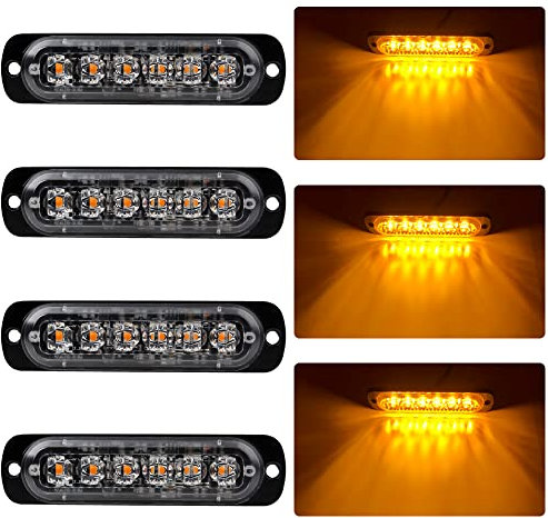 KaiDengZhe 4 x 6 LED Emergency Warning Lights Amber Hazard Flashing Strobe Light Recovery Breakdown Beacon Light Bar Universal for 12-24V Car Truck Trailer Caravan