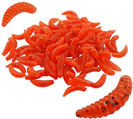 Senven künstlicher Wurm, biomimetisches weiches Silikon lockt Wurm-Fischen lockt Simulation rote Würmer Plastik grüne Umwelt starker Versuchungs-Köder gefälschter - roter Wurm 100Pcs