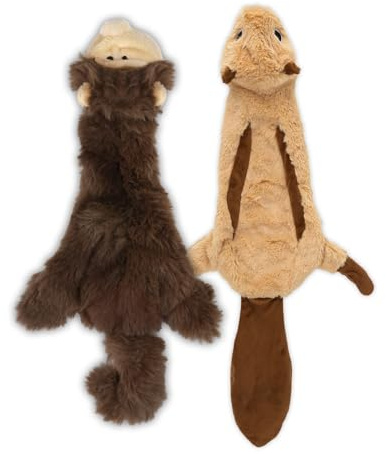 2-in-1 Stuffless Squeaky Dog Toys with Soft, Durable Fabric for Small, Medium, and Large Pets by Best Pet Supplies - No Stuffing for Indoor Play, Monkey, Squirrel, size S