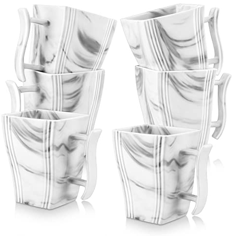 MALACASA Coffee Mug, Mugs Sets of 6, 330ML Porcelain Tea Mug with Handle, Marble Grey Cups, Gift for Women, Series Flora