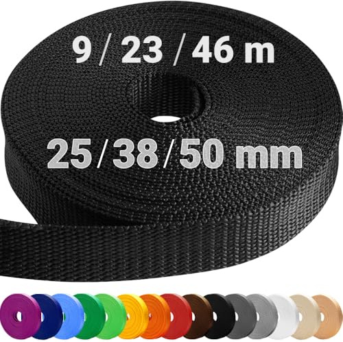 TECEUM 50mm Ruban de Sangle Noir 9m Robuste pour Bricolage | Sangle PP imperméable (2 x 10yd) pour couture, loisirs créatifs, camping, réparation de sacs et colliers d'animaux