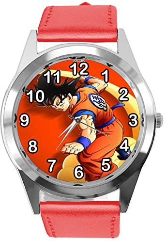 TAPORT Runde Uhr aus rotem Leder für Anime Fighters Fans, rot, Armband