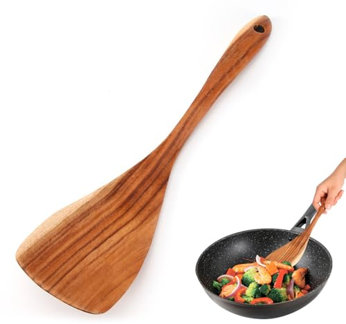 Teak Träspatel, Träspatel för matlagning Naturligt trä Non Stick Matlagningsspatel Kökskärl Värmebeständigt köksredskap(31.5x7.5cm)