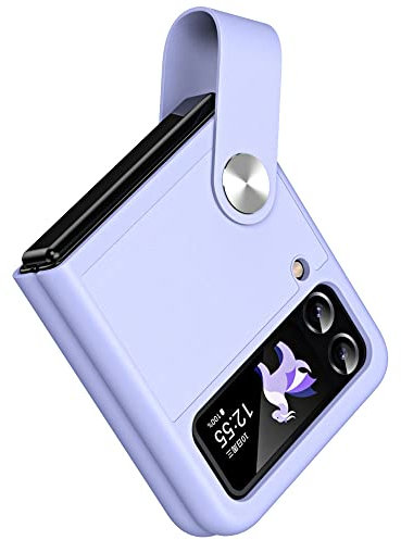 TECHGEAR for Samsung Galaxy Z Flip 4 / Flip 3 Case, Z Flip 4/3 Leather Case with Leather Finger Holder, Hard PC Shockproof Protective Bumper Case for Samsung Z Flip3 & Z Flip4, Purple