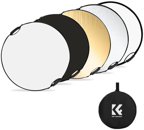K&F CONCEPT Reflector de Luz 43(110cm) Difusor de Fotografía 5 en 1 Colapsable Portátil con Agarres para Iluminación de Estudio y Exterior Oro Plata Blanco Negro Translúcido