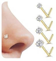 YADOCA 4 Pièces 20G Piercings Nez Or Acier Chirurgical 316L 1,5/2/2,5/3 mm | Hypoallergénique Vis Droite en Forme de L Piercing au Nez Or, Doux pour Les Peaux Sensibles, Convient à Tous, 1,5/2/2,5/3 mm
