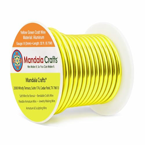 Mandala Crafts 8 Gauge Yellow Green Anodized Aluminum Craft Wire, 32 FT