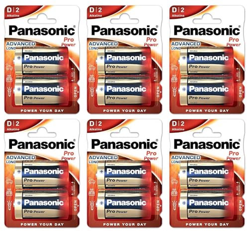 PANASONIC - Lote de 6 ampollas de 2 pilas alcalinas Pro Power Gold LR20/D - 1,5 V