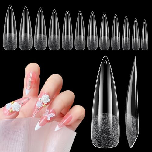 Adonafy Capsule Americaine Ongle Stiletto: 240 Pièces Durable Couverture Complète Capsules Ongles pour Femme Filles - Longs Faux Ongles Gel pour Salons - 12 Tailles