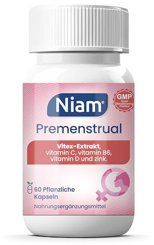 Vitex Agnus Castus 350 mg | Prämenstruelles Syndrom (PMS) und Menstruationsbeschwerden | Mönchspfeffer, Vitamine B6, D, C und Zink | 60 Kapseln | Niam® Premenstrual