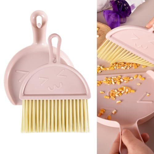 1 pcs Mini Dustpan and Brush Set, Small Broom and Dustpan Cleaning Set Portable Table Top Brush Set Dining Table Crumb Sweeper Cleaning Tools with Soft Bristles Sweeper Dust Pan for Office(Pink)