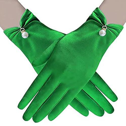 Hrtyvhin Gants satinés élégants pour femme - Pour occasions formelles - Pour cérémonie - Perles longues - Pour danse de soirée, fête, mariage