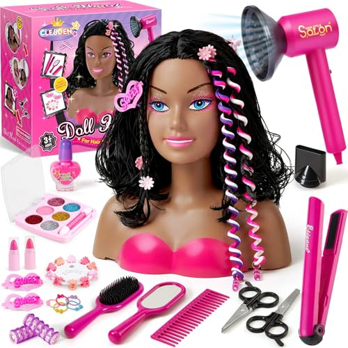 Tacobear Kids Hairdressing Set Makeup Dolls Head Toy with Hair Dryer Straightener Nail Polish Hair Braiding Accessories Salon Kit Styling Head Doll Pretend Play Toys for 3 4 5 6 Years Old Girls Gifts