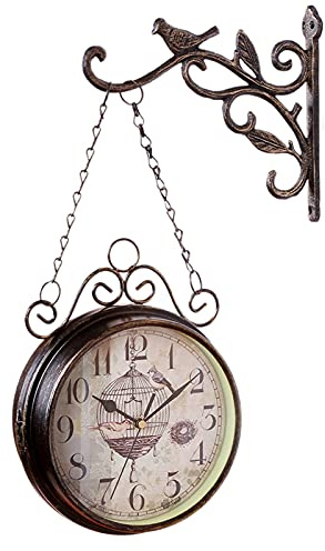HUIBBGO Orologio da Giardino bifacciale per Esterni - Orologio da Parete in Metallo Innovativo e alla Moda in Ferro battuto con Forma a Campana