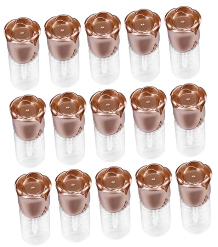 TOPPERFUN 15pcs Refillable Lip Gloss Tubes with Rose Cap Empty Lip Balm Containers Gold Color Portable Cosmetic Bottles for Home and Travel Use