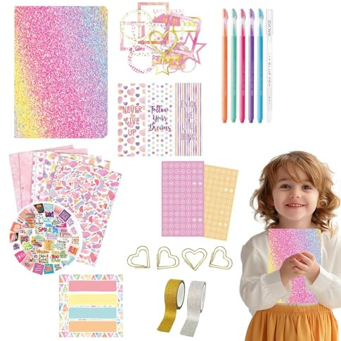 Barndagboksset,Barndagboksset Multifunktionell Kreativ Journal Book | Journaling Art Crafts Kit Låsbart ligt lösenord Dagbok Skriva Ritblock Penna Klistermärken för pojkar Barn skola