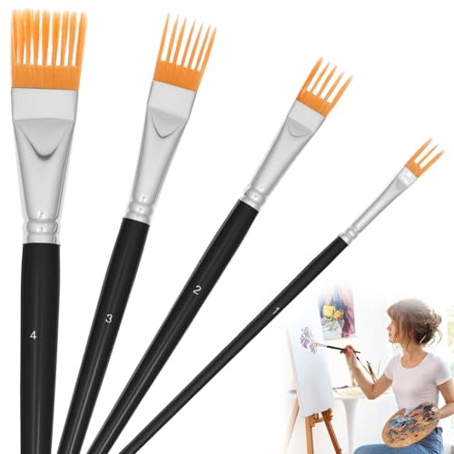 Set di 4 pennelli Grainer, pennelli piatti professionali per pittura acrilica, pennelli con texture unica e manico in legno, pennelli sintetici Filbert per artisti, per acrilico, acquerello e olio
