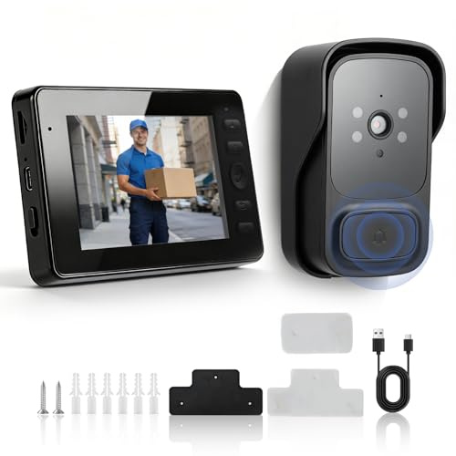 Timbre Inalámbrico Exterior Impermeable con Cámara 1080P y Pantalla 4.3 IPS – Videoportero Inalámbrico con Visión Nocturna, Audio Bidireccional, Ángulo 120°, IP65 – Compatible con Tarjeta SD