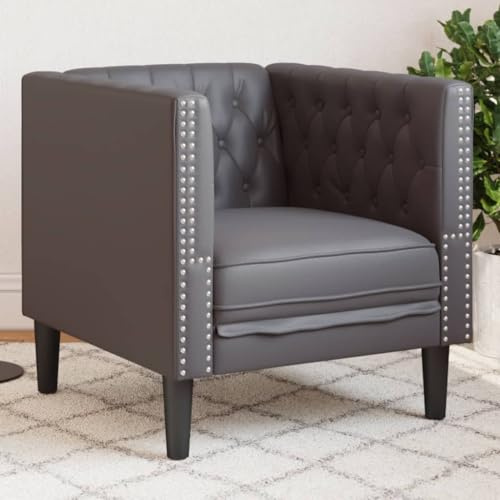 Mokuyary Sillón Chesterfield gris de piel sintética para salón, moderno, para salón, dormitorio, balcón